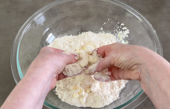 Rubbing butter into flour