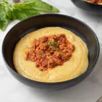 3 cheese polenta with Italian sausage sauce