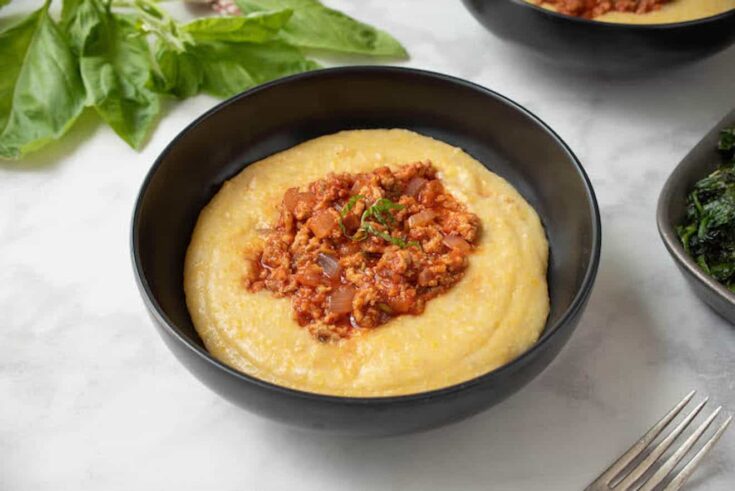 3 cheese polenta with Italian sausage sauce