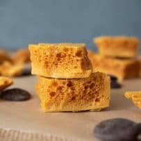 2 pieces of Cinder Honeycomb Toffee stacked one another