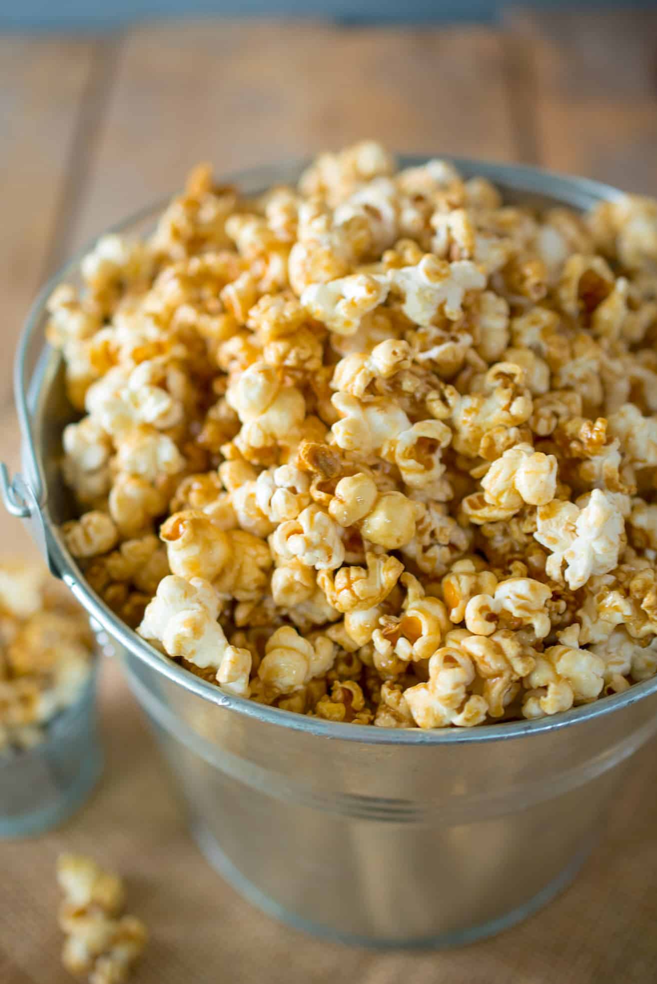 A closeup of Apple Cider Caramel Popcorn