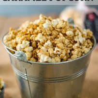 Sweet caramel popcorn in a bucket