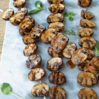 Grilled mushrooms coated in a delicious soy marinade.