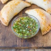 A green, herb sauce for dipping the empanadas