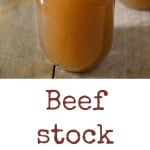 Jars of beef stock with vegetables