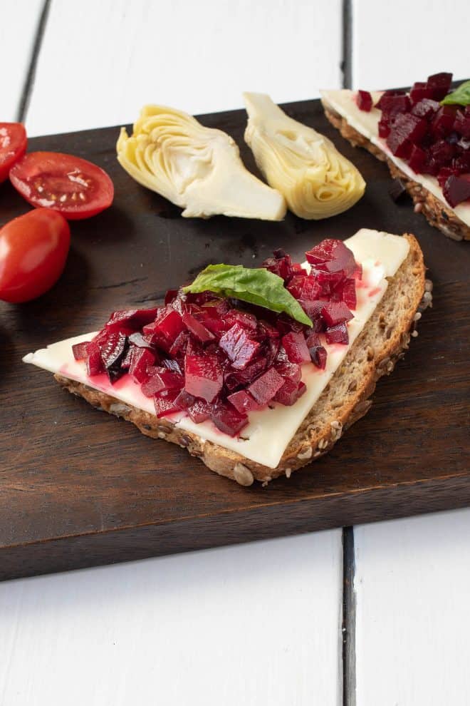 Beet relish on bread with cheese