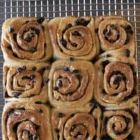 Chelsea buns on a cooling rack