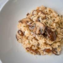 A closeup of the meaty mushrooms in the risotto