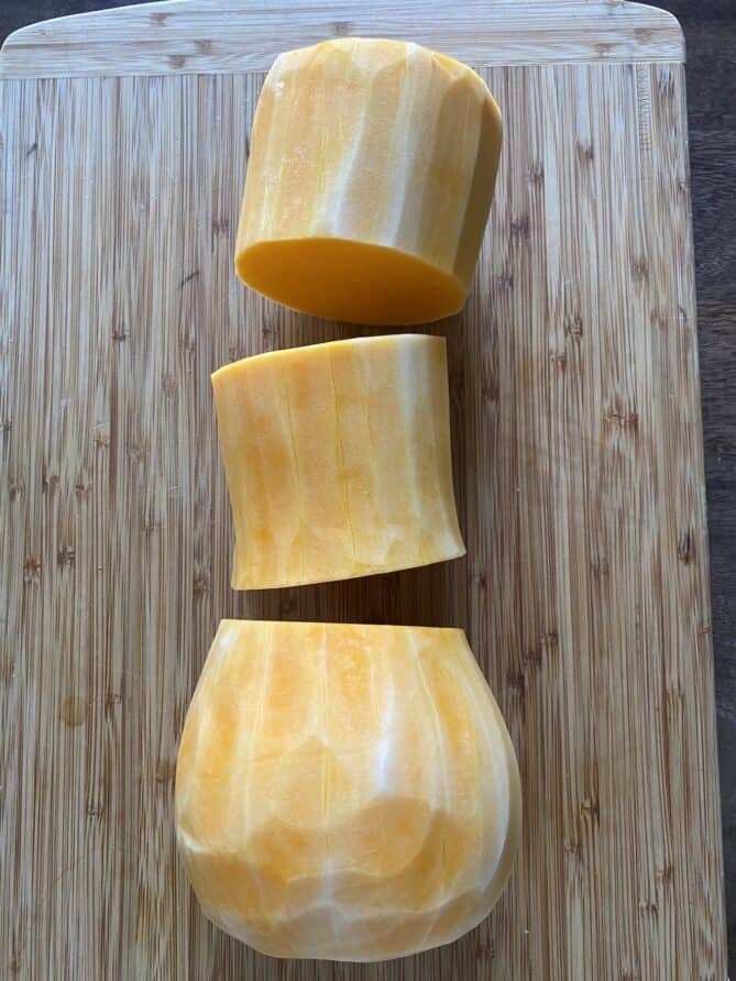 Butternut squash cut into 3 parts