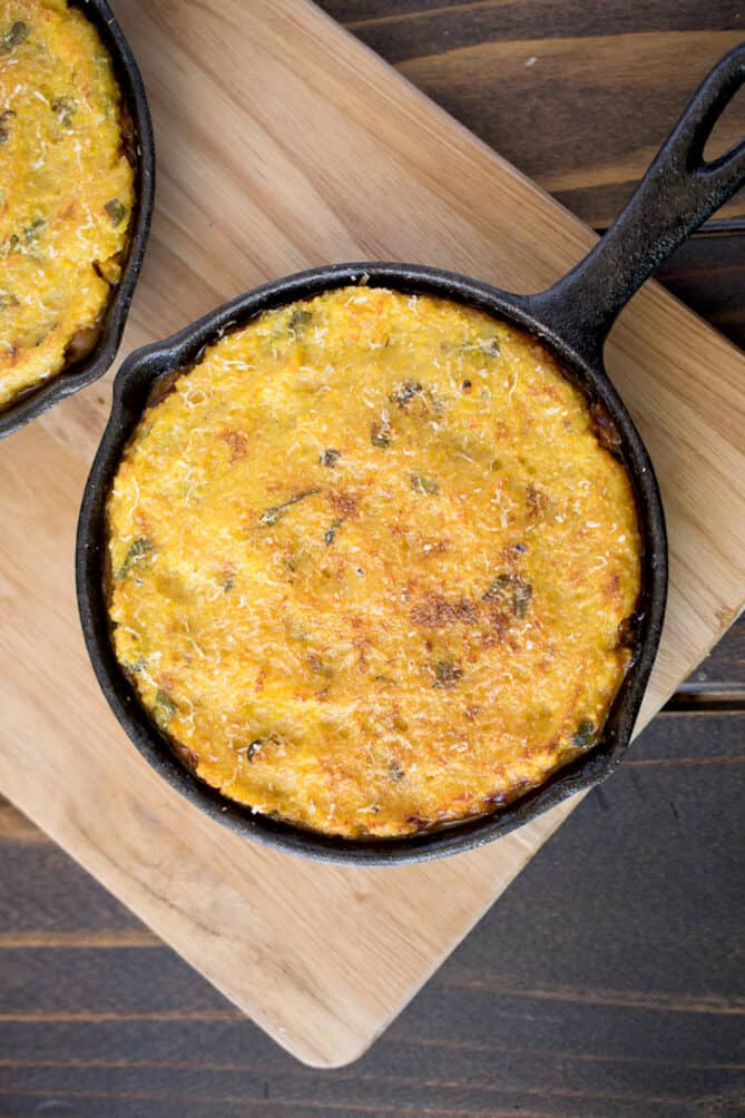 Chili polenta skillet pie viewed from overhead
