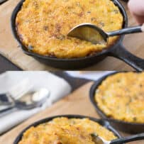 Using a spoon to scoop up a serving of chili and polenta