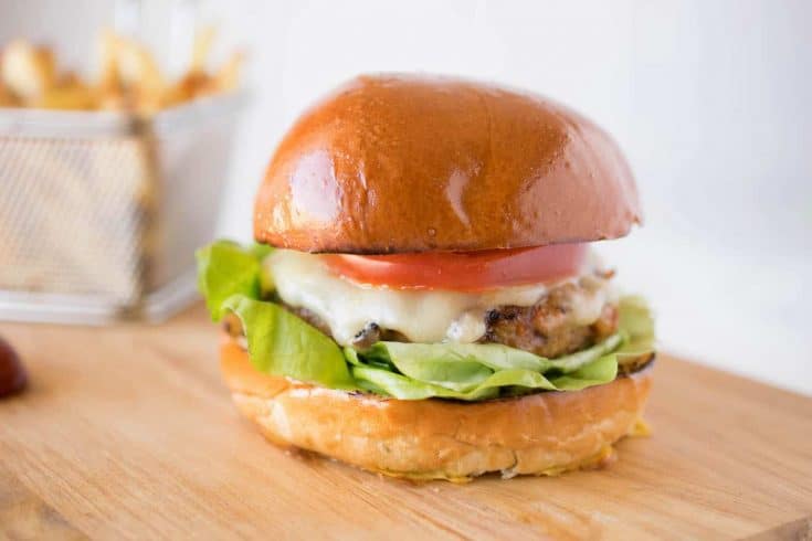 A chipotle chicken burger from the side