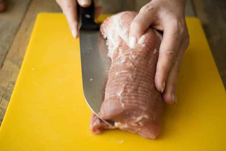 Slicing a pork loin open