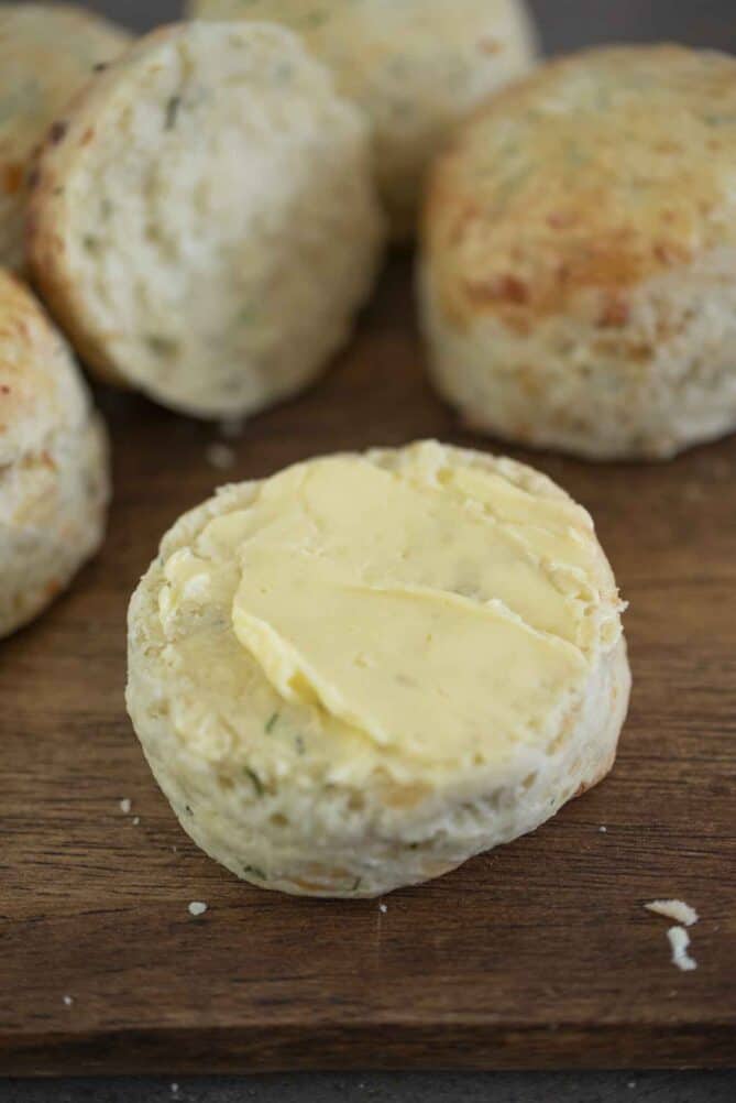 Half of scone spread with butter