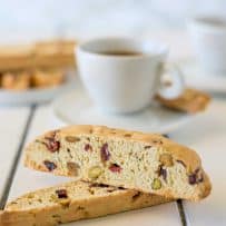 Two biscotti stacked on top of one another