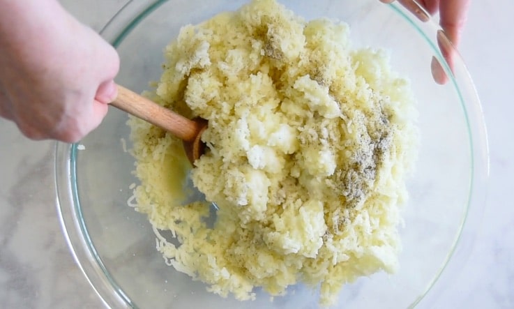 Stir in warm cream, melted butter, salt and pepper