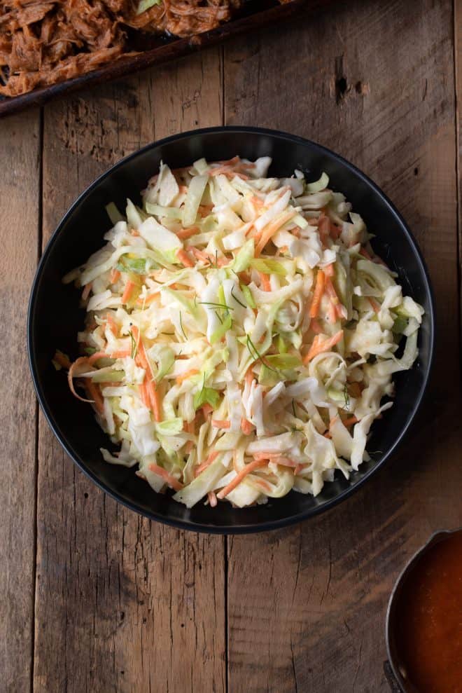 Crunchy vegetable coleslaw from overhead