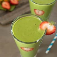 A vibrant green smoothie from above