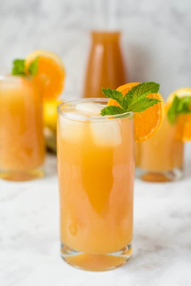A side view of Earl Grey Lemonade in a tall glass