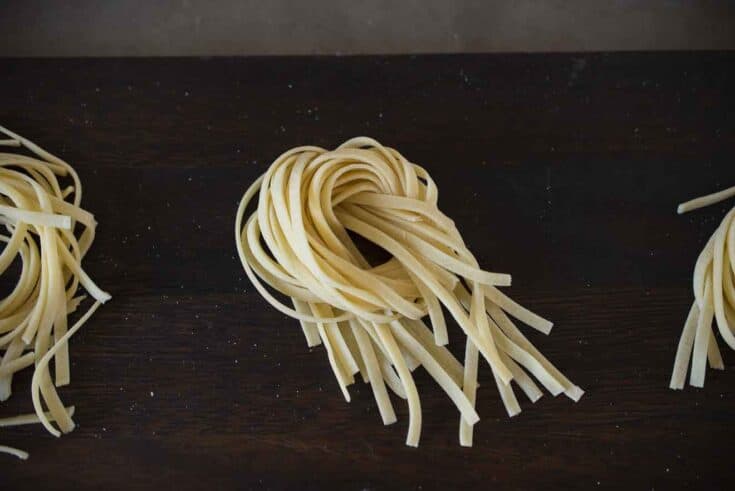 A twisted string of vegan pasta tagliatelle