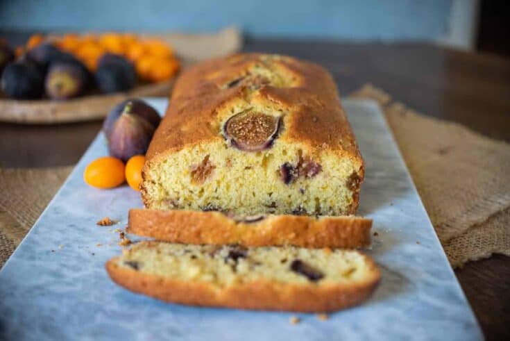 A sliced fig bread showing the figs inside
