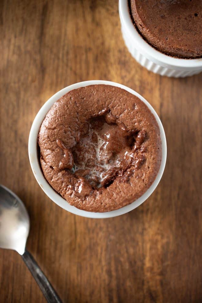 The inside of the souffl&eacute; with vanilla sauce