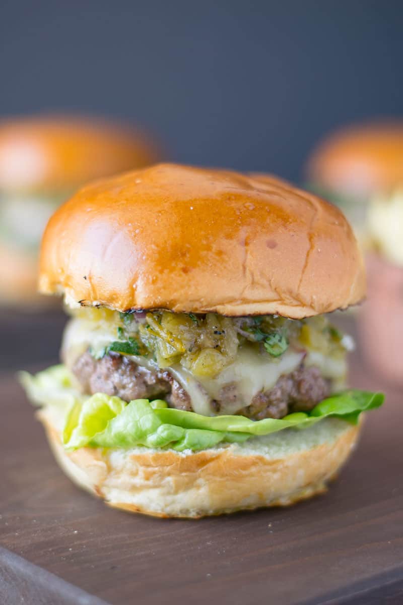 For this green chile cheeseburger, green chiles are transformed into a delicious relish and along with pepper jack cheese they are the perfect match for a burger topping.