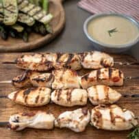 4 grilled chicken kabobs with mustard sauce