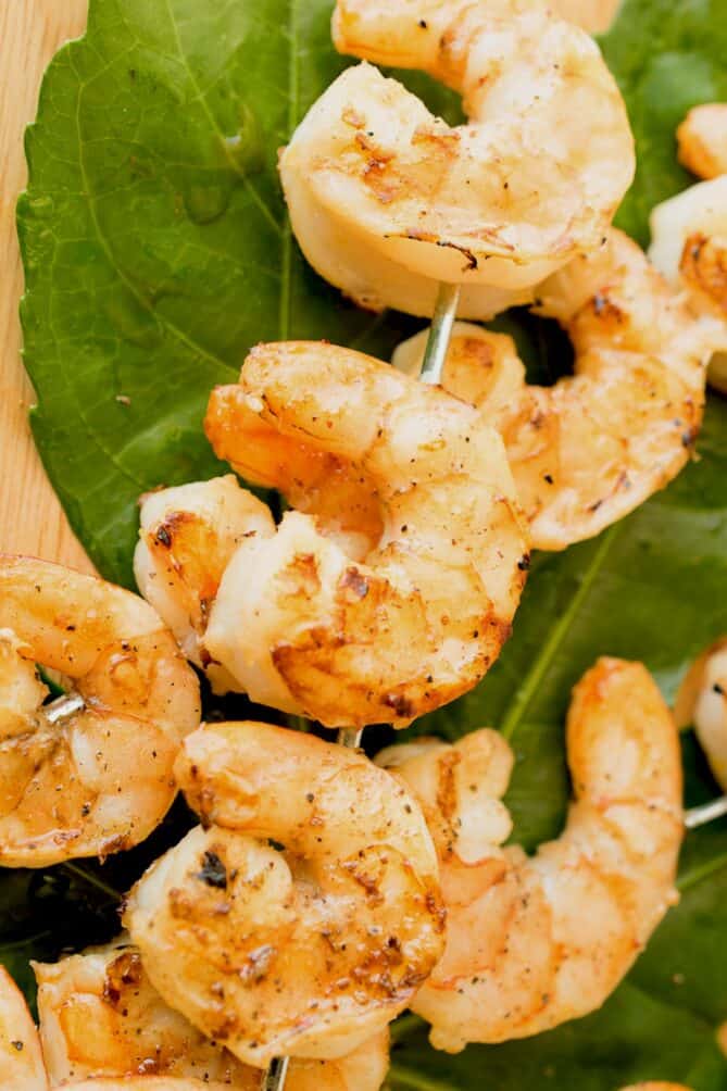 Seasoned shrimp on skewers