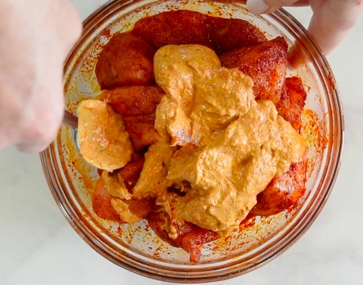 Marinade mixed with chicken pieces