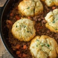A closeup of minced beef and dumplings