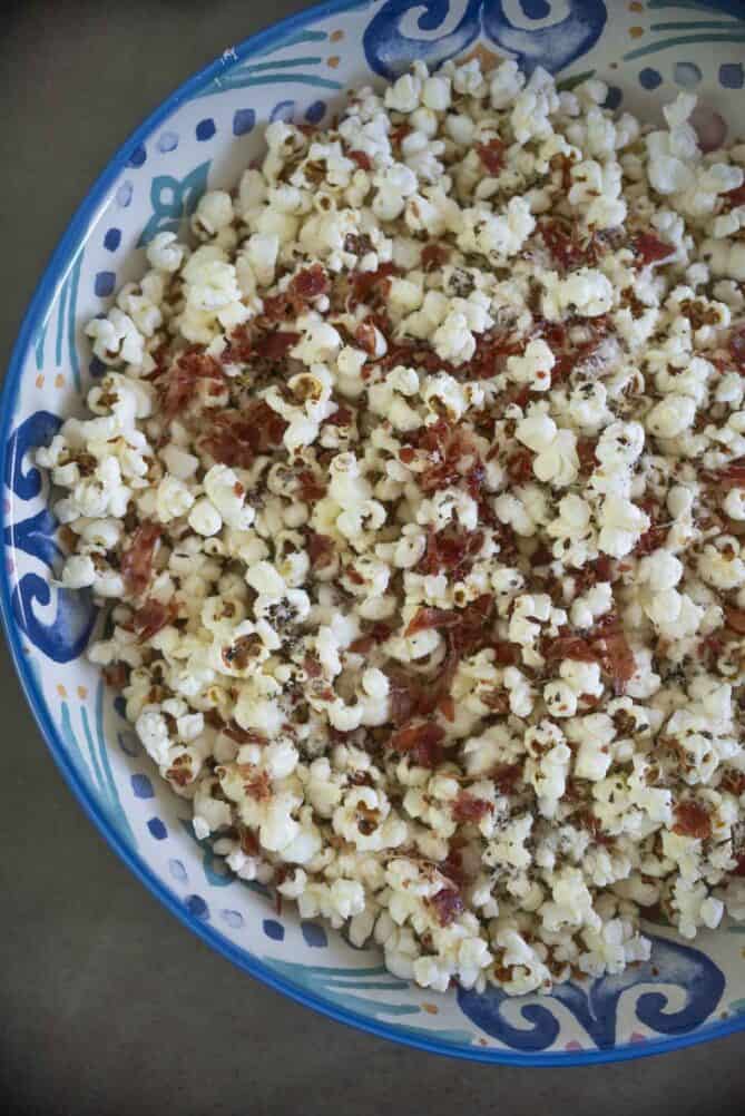An overhead view of Italian popcorn in a bowl
