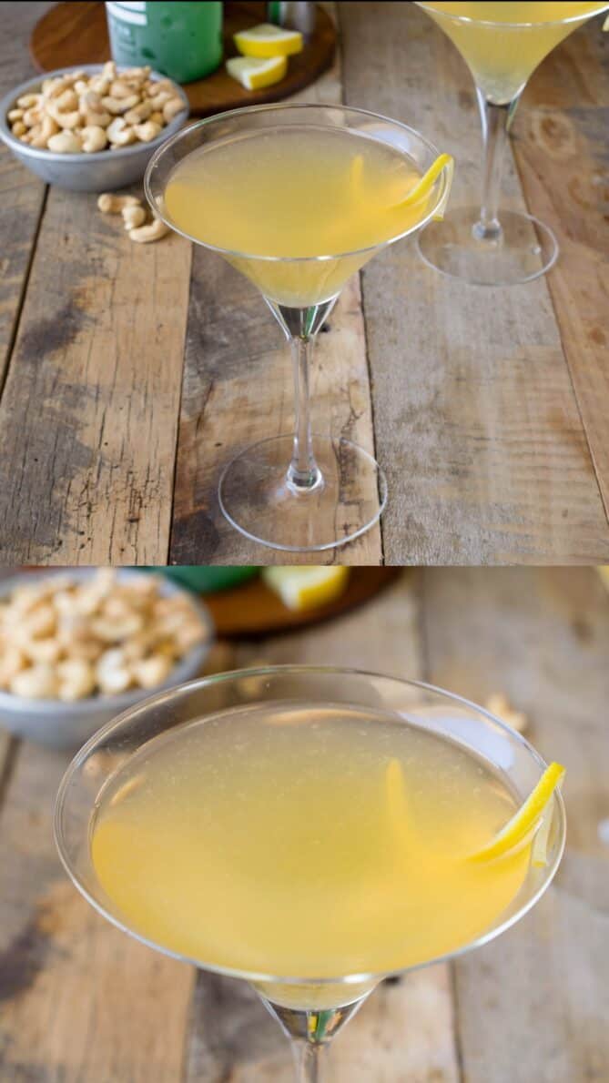 2 martini glasses of a leap year cocktail