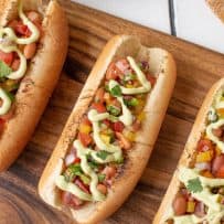 The hot dogs viewed from overhead