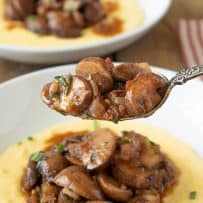 Serving a bowlful of mushroom ragu