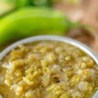 Chopped hatch chiles in a sauce