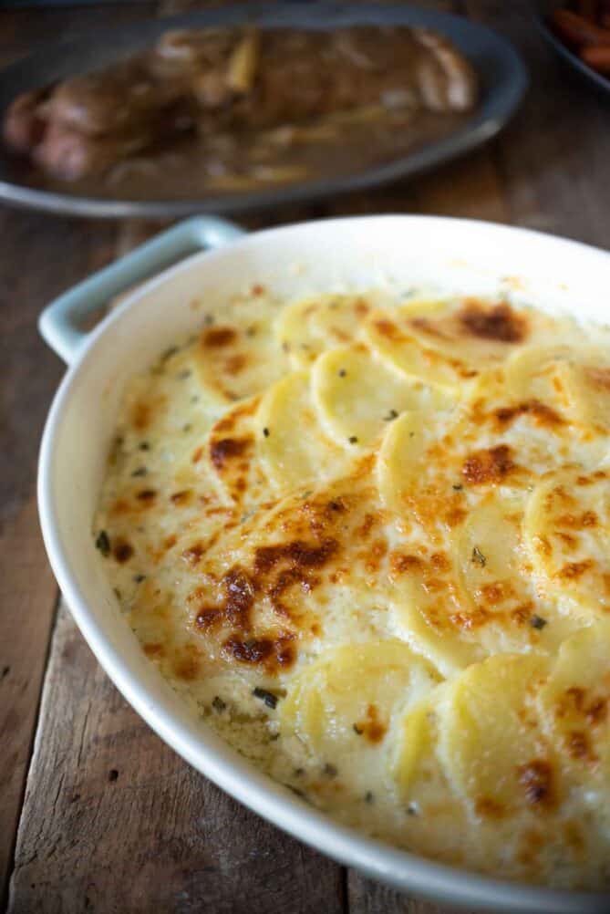 A closeup showing the brown, cheese top