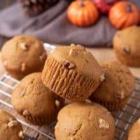 Pumpkin Walnut Muffins on a cooling rack