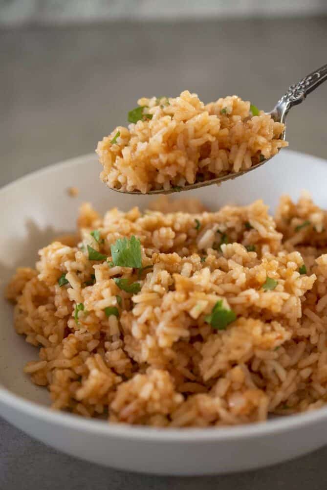 A spoonful of red Mexican rice