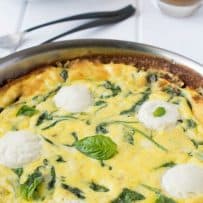 Ricotta and spinach frittata in a pan