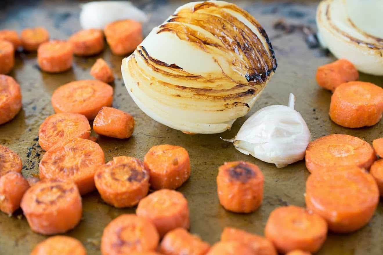 Roasted carrots, onion and garlic