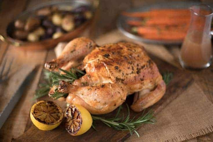 Rosemary roasted chicken with delicious gravy fresh out of the oven