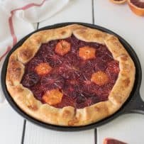 A colorful Blood Orange Galette served on a cast iron skillet