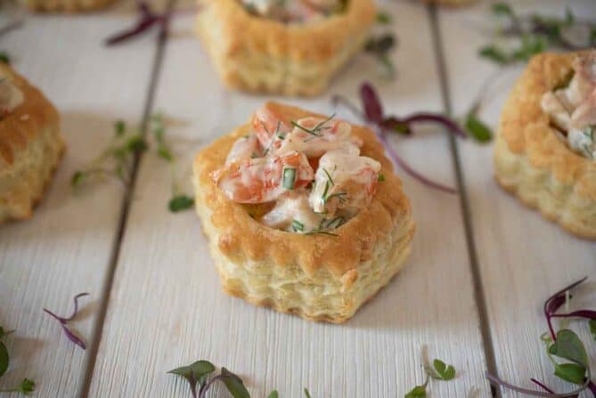 A shrimp vol au vent (puff pastry)