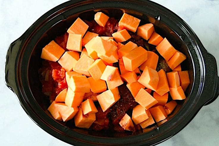 Diced sweet potato are added