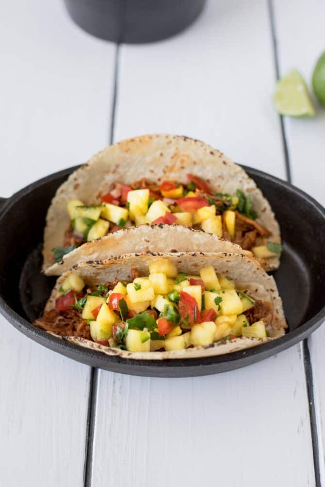 Colorful salsa in tacos