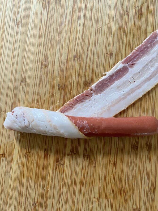 Bacon wrapped around a hot dog