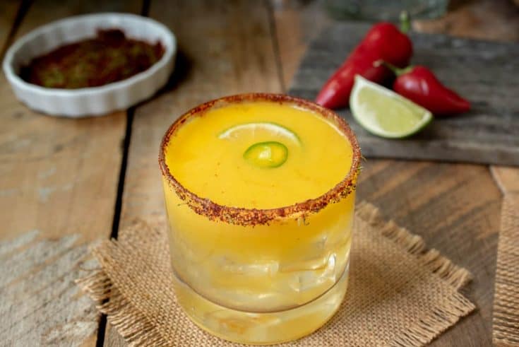 Spicy Jalape&ntilde;o Mango Margarita with chili peppers and lime