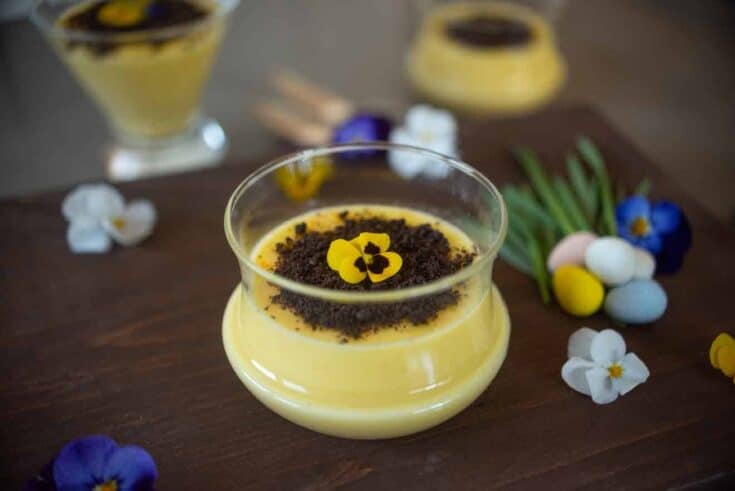 Orange custard in a glass bowl