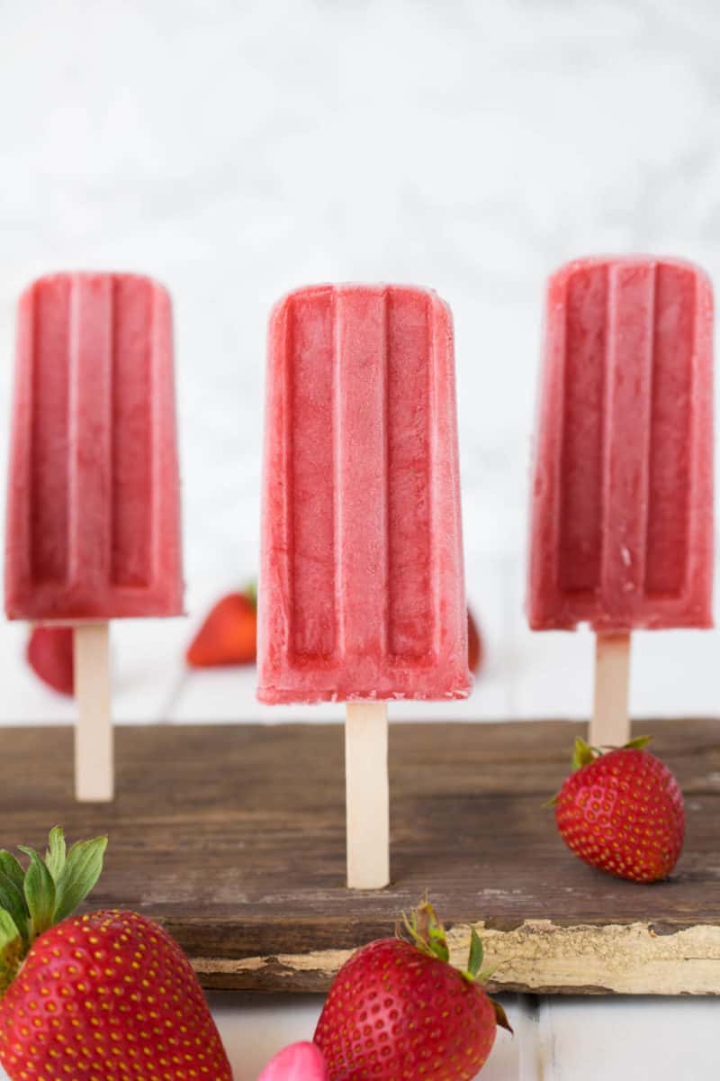 Strawberry popsicles. Easy to make with just 3 ingredients, strawberries, pineapple juice and honey.